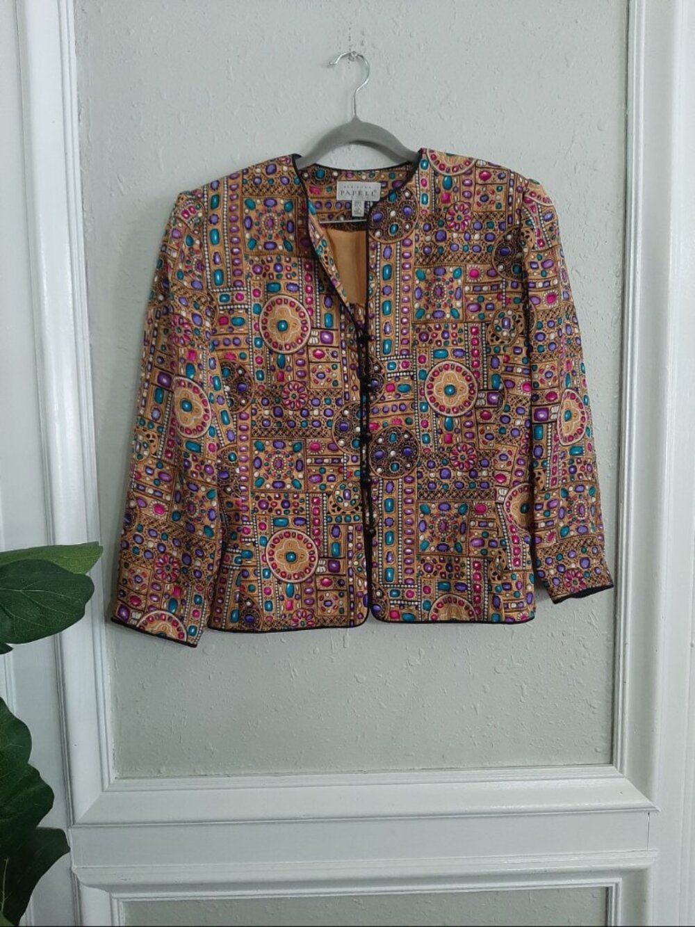 Vintage 90s Adrianna papell 100% silk gem crystal jacket blazer coat